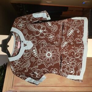 Koi Brown and Blue Floral Blouse